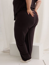 sustainable canadian made lyocell pajama pants, matching brown plus size pjs