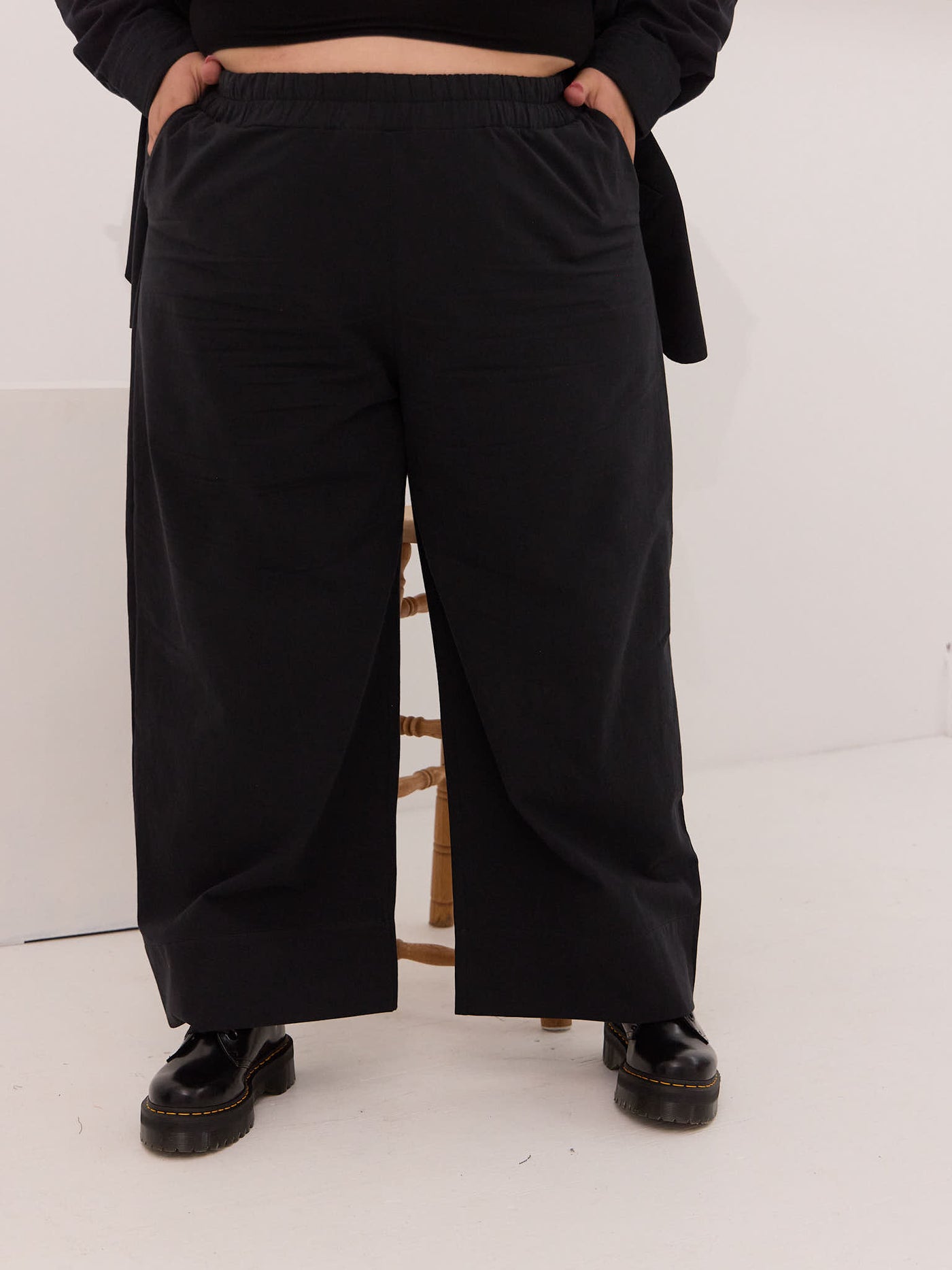 CREPE WEAVE SETUP PANTS Lサイズ MASH STORE BLACK ORGANIC COTTON LORETTA PANT