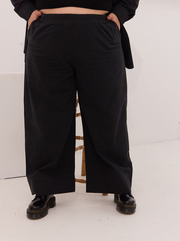 Wide leg black organic cotton pant plus size