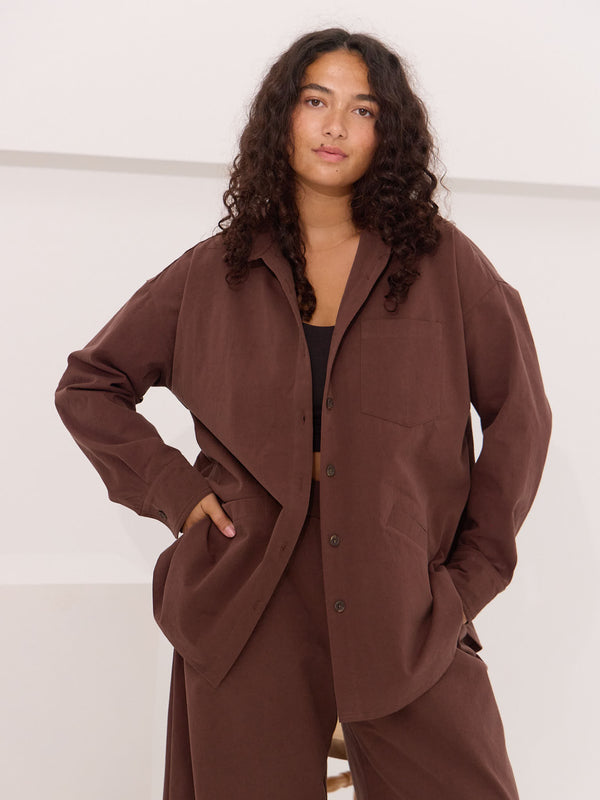 Free Label Cora shacket brown organic cotton button up