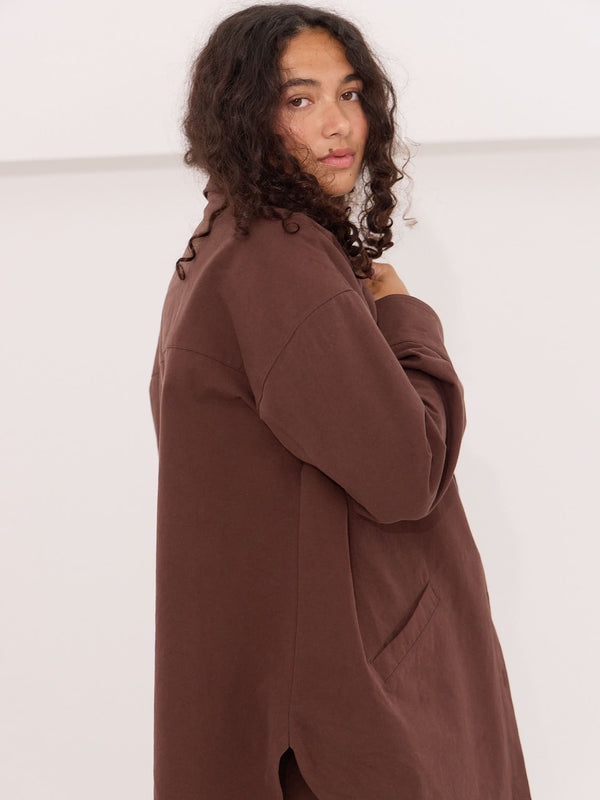 Free Label Cora shacket brown organic cotton button up