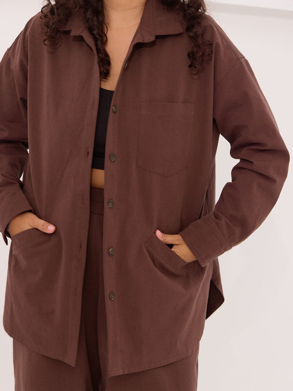 Free Label Cora shacket brown organic cotton button up