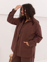 Free Label Cora shacket brown organic cotton button up