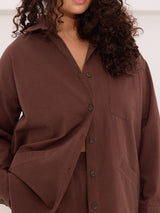 Free Label Cora shacket brown organic cotton button up
