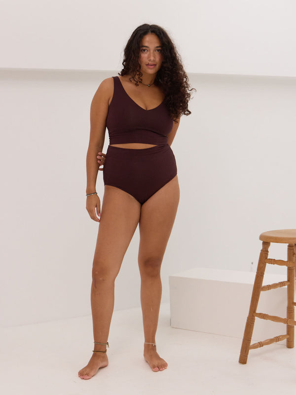 Dark red cherry cola high rise bamboo underwear made in canada