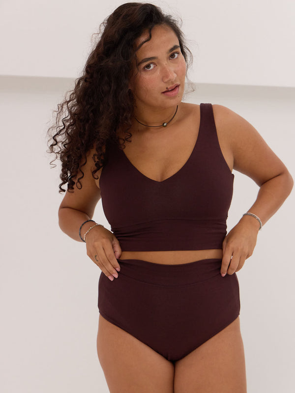 Dark red cherry cola high rise bamboo underwear made in canada