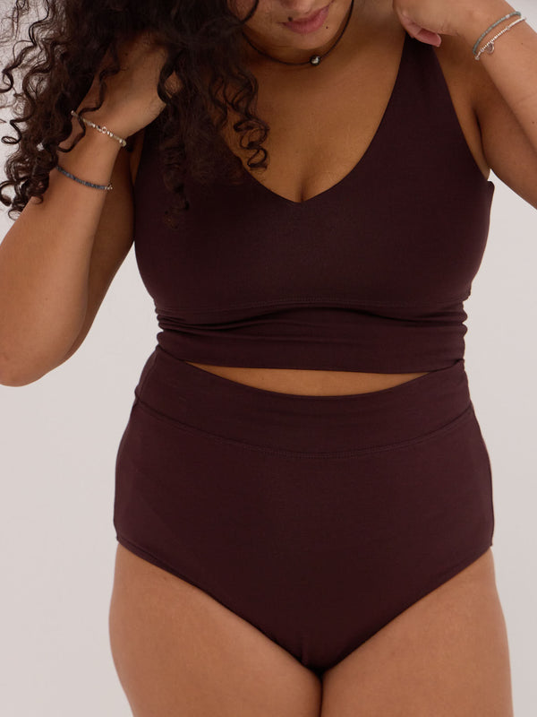 Dark red cherry cola high rise bamboo underwear made in canada