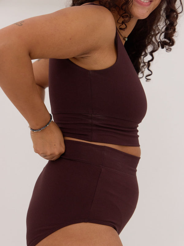 Dark red cherry cola high rise bamboo underwear made in canada