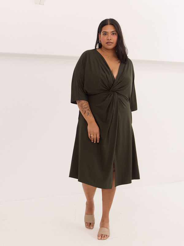 Green knot dress in bamboo made in canada