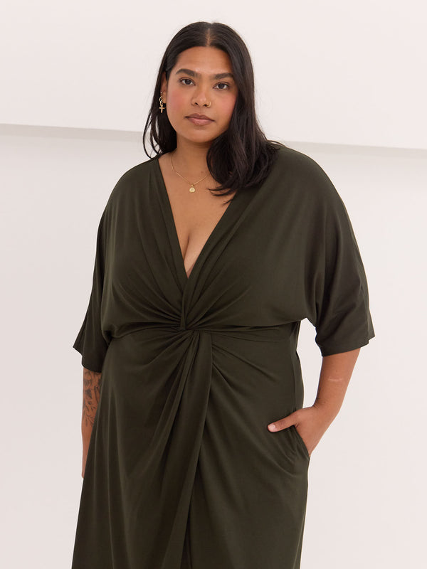 Green knot dress in bamboo made in canada