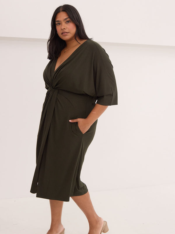 Green knot dress in bamboo made in canada