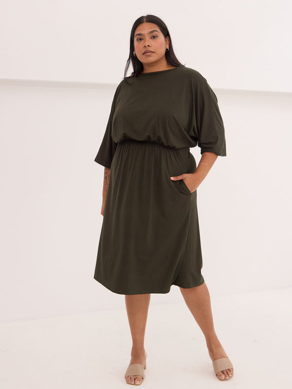Green knot dress in bamboo made in canada