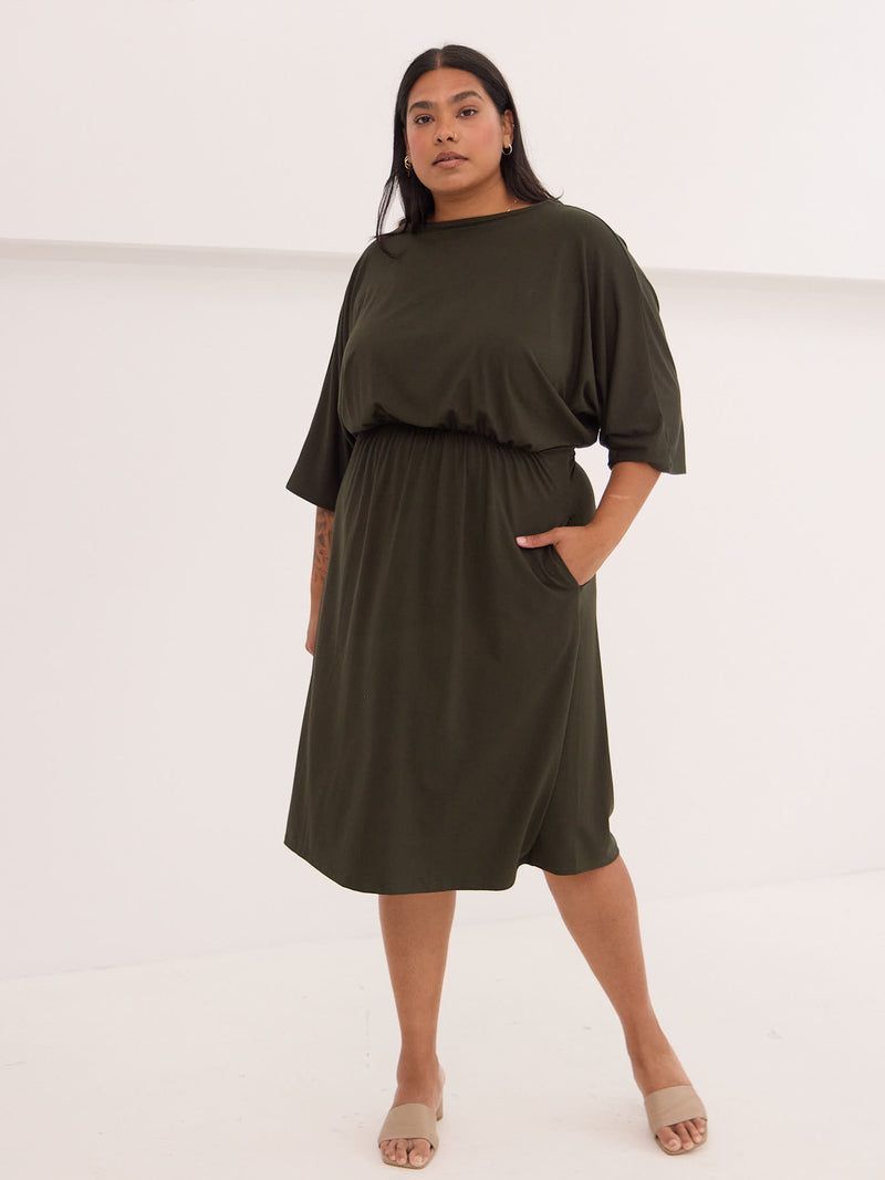 Green knot dress in bamboo made in canada