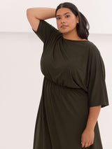 Green knot dress in bamboo made in canada
