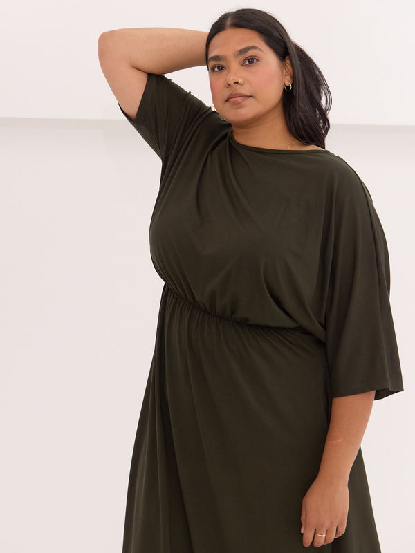 Green knot dress in bamboo made in canada