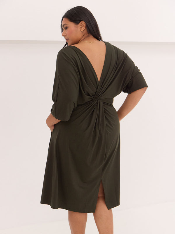 Green knot dress in bamboo made in canada
