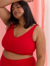 Wirefree reversible sports bra made in Canada in red