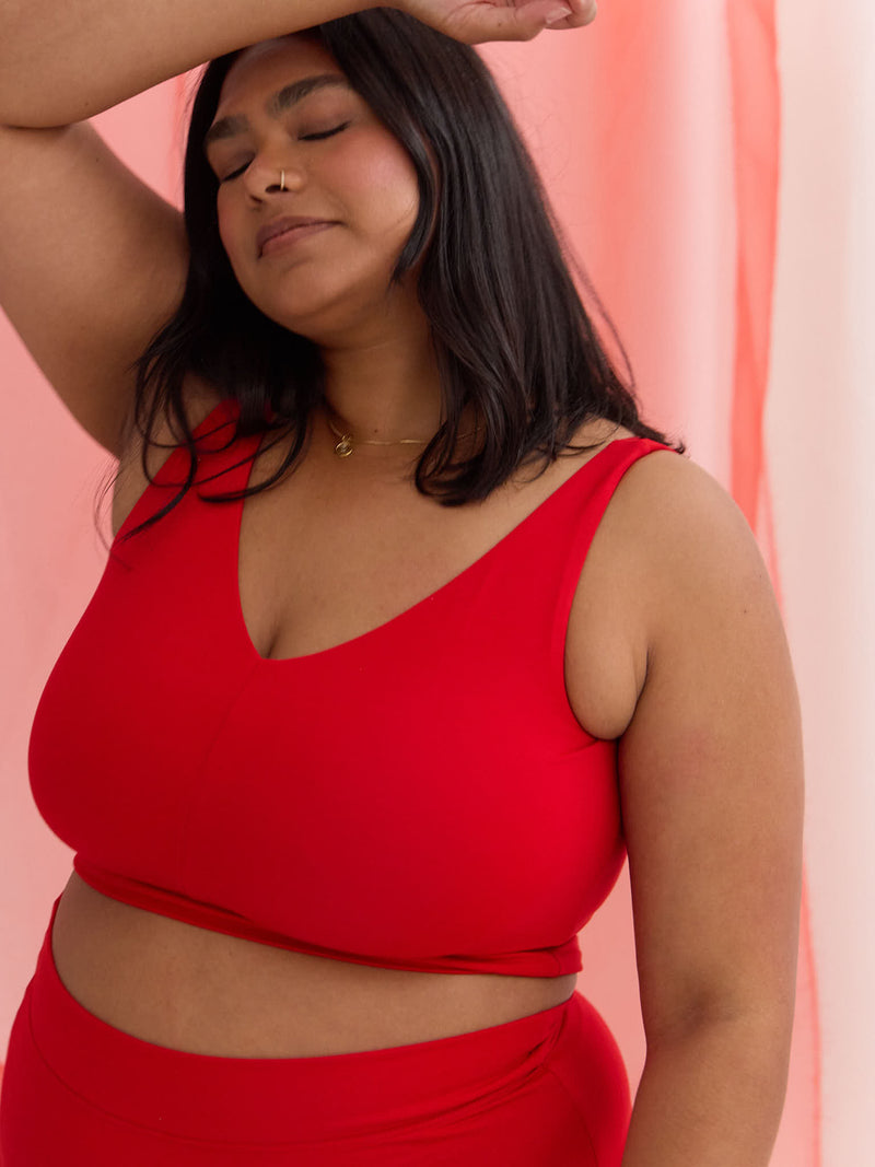 Wirefree reversible sports bra made in Canada in red