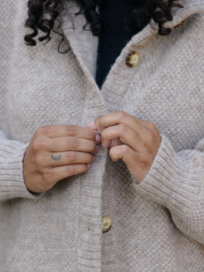 oatmeal oversized Superfine Alpaca cardigan made in peru