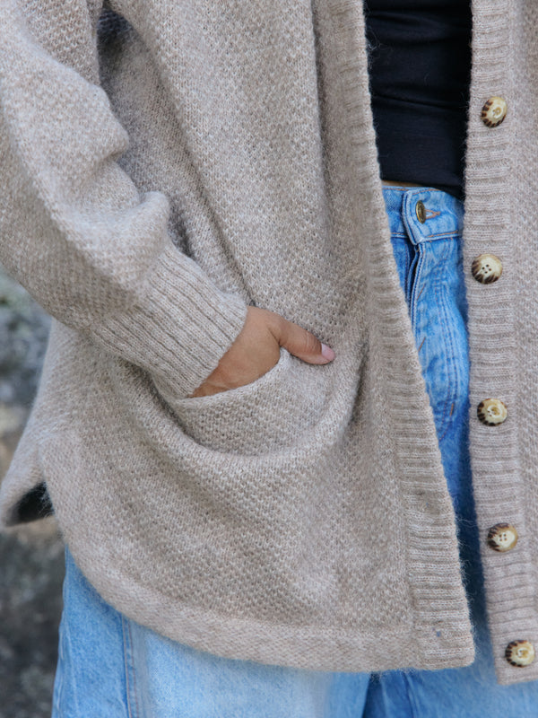 oatmeal oversized Superfine Alpaca cardigan made in peru