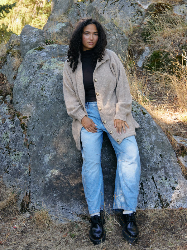 oatmeal oversized Superfine Alpaca cardigan made in peru