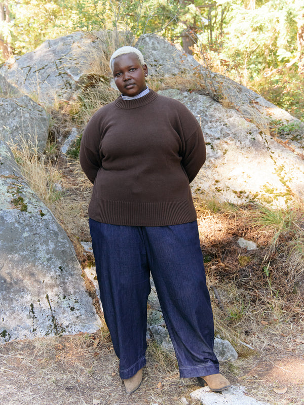 Pima Cotton oversized pullover plus size in chocolate brown. Made in Peru