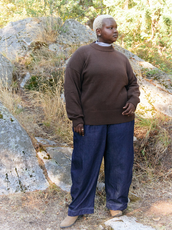 Pima Cotton oversized pullover plus size in chocolate brown. Made in Peru