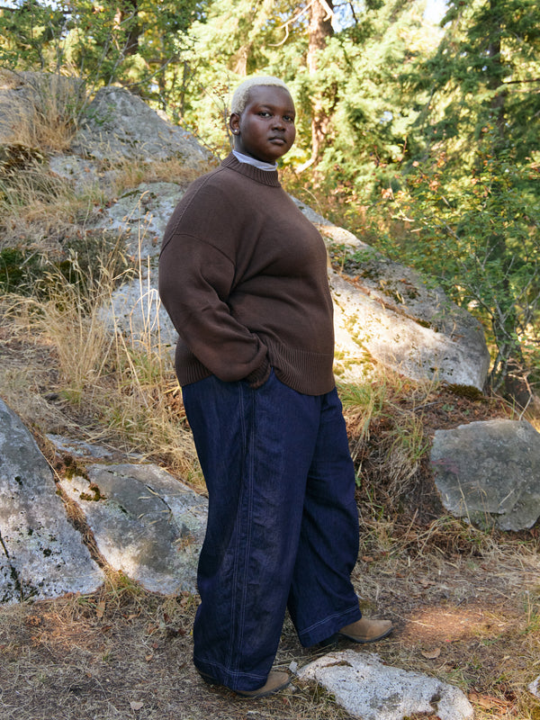 Pima Cotton oversized pullover plus size in chocolate brown. Made in Peru