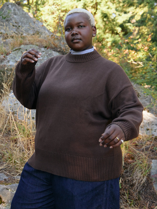 Pima Cotton oversized pullover plus size in chocolate brown. Made in Peru
