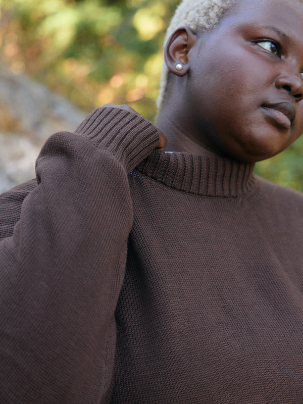 Pima Cotton oversized pullover plus size in chocolate brown. Made in Peru