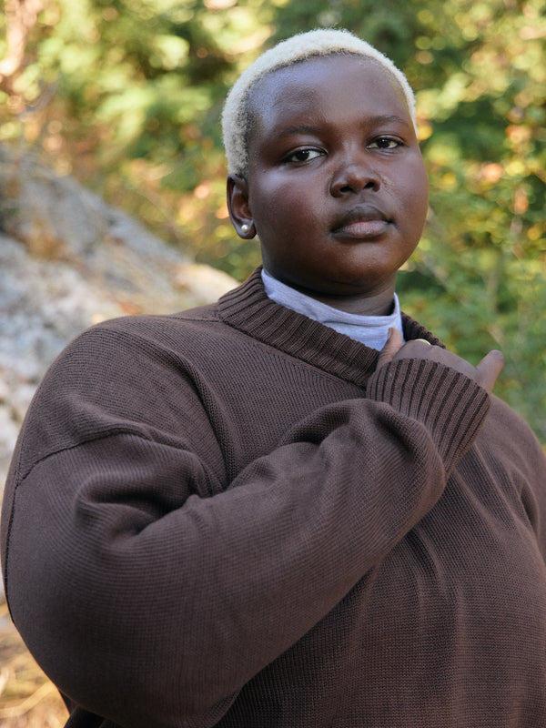 Pima Cotton oversized pullover plus size in chocolate brown. Made in Peru