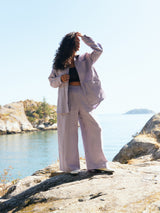 Lilac linen wide leg pants slow fashion