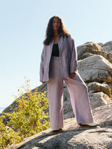 Free Label lilac linen button up shirt shacket made in Canada