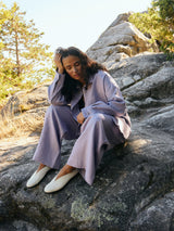 Lilac linen wide leg pants slow fashion