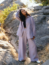 Lilac linen wide leg pants slow fashion