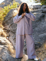 Free Label lilac linen button up shirt shacket made in Canada