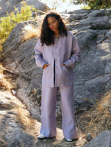 Free Label lilac linen button up shirt shacket made in Canada