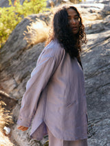 Free Label lilac linen button up shirt shacket made in Canada