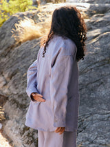 Free Label lilac linen button up shirt shacket made in Canada