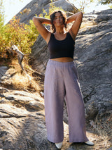 Lilac linen wide leg pants slow fashion
