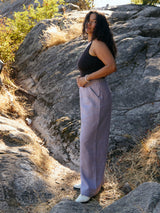 Lilac linen wide leg pants slow fashion