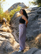 Lilac linen wide leg pants slow fashion