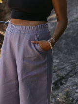 Lilac linen wide leg pants slow fashion