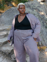 purple and brown check linen wide leg pants