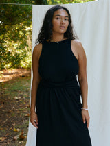 Free Label black reversible sheath dress with tie