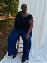 Black ruched draped maternity friendly top