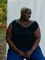 Black ruched draped maternity friendly top