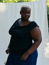 Black ruched draped maternity friendly top