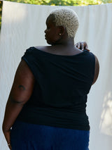 Black ruched draped maternity friendly top