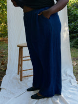 Hemp organic cotton Blue denim wide leg pants, made in canada, plus size